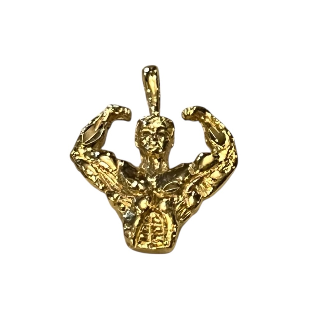 Gold‎ Tone Male Buff Figure 1” Pendant Strongman Body Builder Six Pack Gym Charm